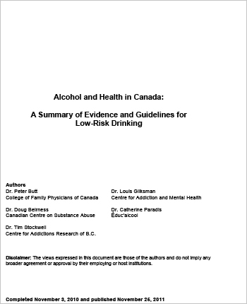 Alcohol and Health in Canada: A Summary of Evidence and Guidelines for Low-Risk Drinking