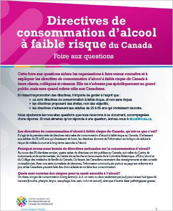 Directives de consommation d’alcool à faible risque du Canada: Foire aux questions