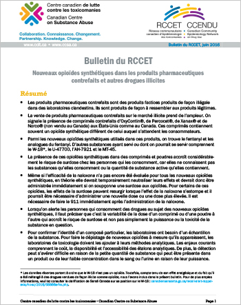 Nouveaux opioïdes synthétiques dans les produits pharmaceutiques contrefaits et autres drogues illicites (Bulletin du RCCET)