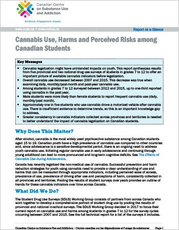 Cannabis Use, Harms and Perceived Risks among Canadian Students (Report at a Glance)