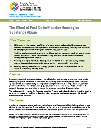 The Effect of Post-Detoxification Housing on Substance Abuse (Rapid Review)