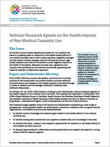 National Research Agenda on the Health Impacts of Non-Medical Cannabis Use (Summary Report)