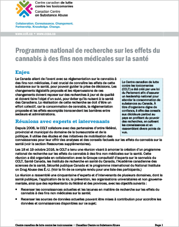 Programme national de recherche sur les effets du cannabis à des fins non médicales sur la santé (Rapport sommaire)