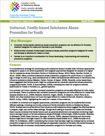 Universal, Family-based Substance Abuse Prevention for Youth (Rapid Review)