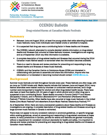 Drug-related Harms at Canadian Music Festivals, June to August 2014 (CCENDU Bulletin)