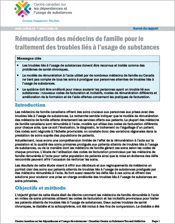 Rémunération des médecins de famille pour le traitement des troubles liés à l’usage de substances (Survol du rapport)