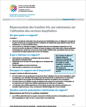 Répercussions des troubles liés aux substances sur l’utilisation des services hospitaliers (Rapport en bref)