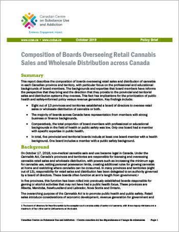 Composition of Boards Overseeing Retail Cannabis Sales and Wholesale Distribution across Canada [Policy Brief]