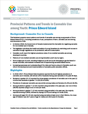 Provincial Patterns and Trends in Cannabis Use among Youth: Prince Edward Island