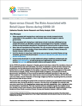 Open versus Closed: The Risks Associated with Retail Liquor Stores during COVID-19