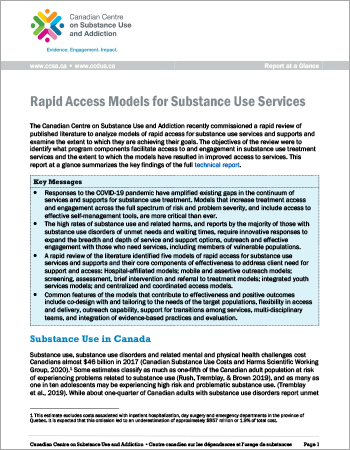 Rapid Access Models for Substance Use Services (Report at a Glance)