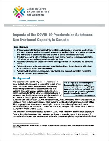 Impacts of the COVID-19 Pandemic on Substance Use Treatment Capacity in Canada