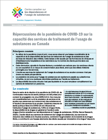 Répercussions de la pandémie de COVID-19 sur la capacité des services de traitement de l usage de substances au Canada