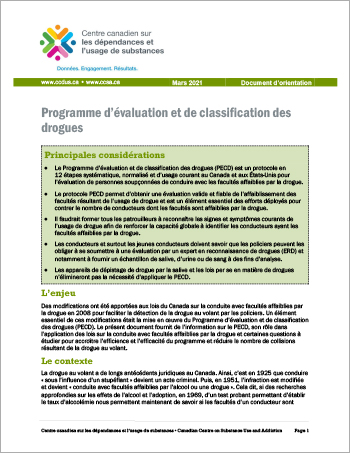 Programme d’évaluation et de classification des drogues [Document d’orientation]