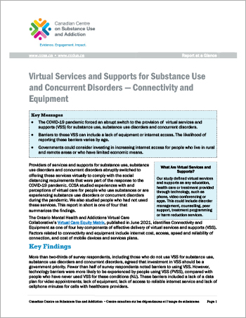 Virtual Services and Supports for Substance Use and Concurrent Disorders — Connectivity and Equipment (Report at a Glance)