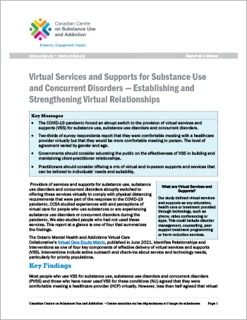 Virtual Services and Supports for Substance Use and Concurrent Disorders — Establishing and Strengthening Virtual Relationships (Report at a Glance)