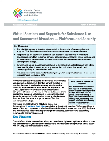 Virtual Services and Supports for Substance Use and Concurrent Disorders — Platforms and Security (Report at a Glance)