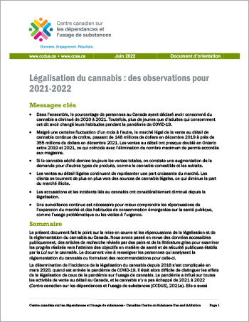 Légalisation du cannabis : des observations pour 2021-2022 (Document d’orientation)