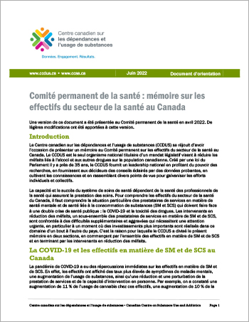 Comité permanent de la santé : mémoire sur les effectifs du secteur de la santé au Canada (Document d'orientation)