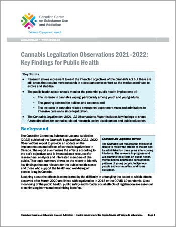 Cannabis Legalization Observations 2021–2022: Key Findings for Public Health