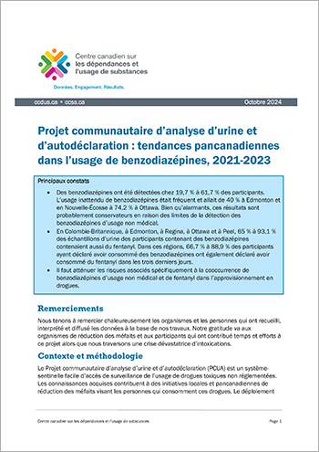 Projet communautaire d’analyse d’urine et d’autodéclaration : tendances dans l’usage de benzodiazépines, 2021-2023