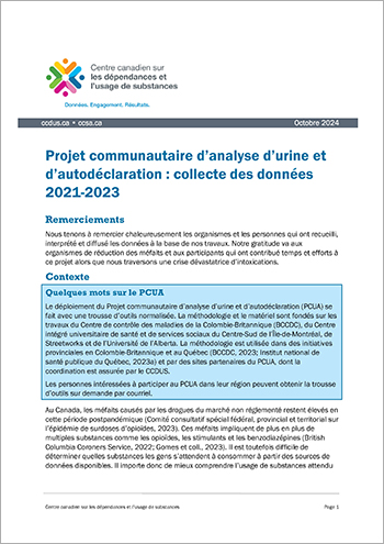 Projet communautaire d’analyse d’urine et d’autodéclaration : collecte des données 2021-2023