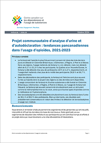 Projet communautaire d’analyse d’urine et d’autodéclaration : tendances pancanadiennes dans l’usage d’opioïdes, 2021-2023