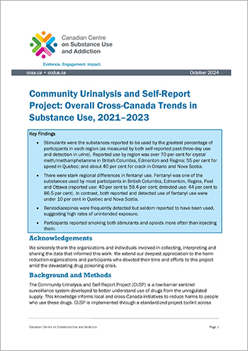 Community Urinalysis and Self-Report Project: Overall Cross-Canada Trends in Substance Use, 2021–2023