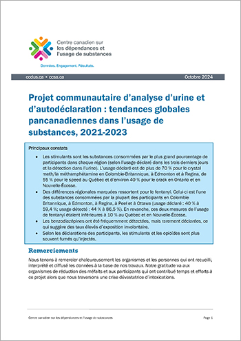 Projet communautaire d’analyse d’urine et d’auto-déclaration : tendances globales pancanadiennes dans l’usage de substances, 2021-2023