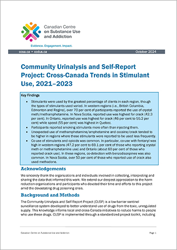 Community Urinalysis and Self-Report Project: Cross-Canada Trends in Stimulant Use 2021–2023