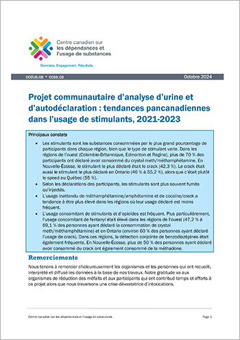 Projet communautaire d’analyse d’urine et d’autodéclaration : tendances pancanadiennes dans l’usage de stimulants, 2021-2023