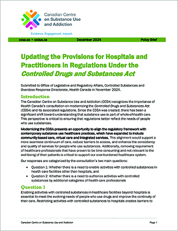 Updating the Provisions for Hospitals and Practitioners in Regulations Under the Controlled Drugs and Substances Act (CDSA)