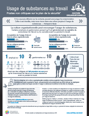Usage de substances au travail : postes non critiques sur le plan de la sécurité – culture organisationnelle