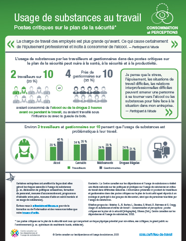 Usage de substances au travail : postes critiques sur le plan de la sécurité – consommation et perceptions