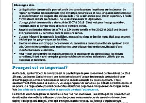 Usage de cannabis, méfaits et risques perçus chez les élèves canadiens (Survol du rapport)