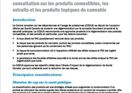 Mémoire présenté à Santé Canada pendant sa consultation sur les produits comestibles, les extraits et les produits topiques de cannabis