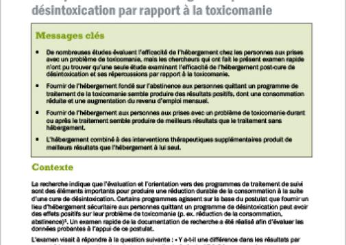 Les répercussions de l’hébergement post-cure de désintoxication par rapport à la toxicomanie