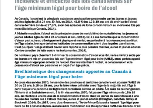 Incidence et efficacité des lois canadiennes sur l’âge minimum légal pour boire de l’alcool