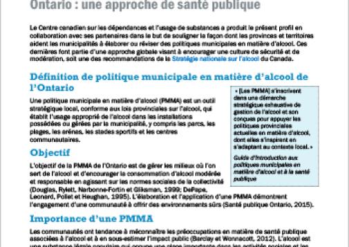Politiques municipales en matière d’alcool en Ontario : une approche de santé publique