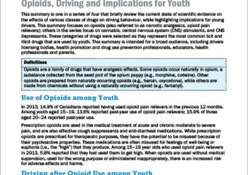 Opioids, Driving and Implications for Youth (Topic Summary)