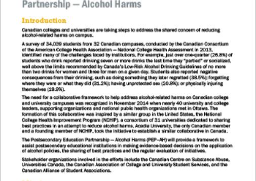 Reducing the Harms Related to Alcohol on Canadian Campuses: PEP–AH Strategy Background
