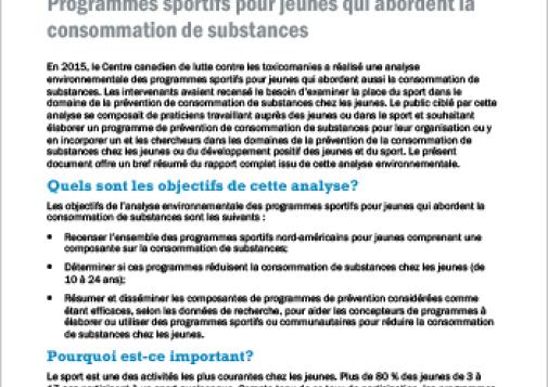 Programmes sportifs pour jeunes qui abordent la consommation de substances (Survol du rapport)