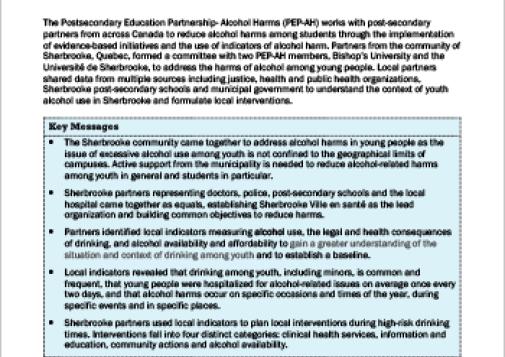 Youth Alcohol Use and Its Harms: Case Study in the Community of Sherbrooke (Report at a Glance)