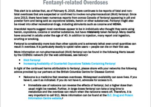 Fentanyl-related Overdoses (CCENDU Drug Alert)