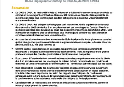 Bulletin sur le nombre de décès liés au fentanyl survenus au Canada de 2009 à 2014.