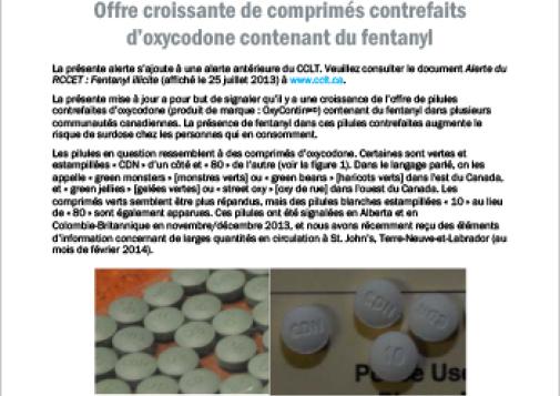 Offre croissante de comprimés contrefaits d’oxycodone contenant du fentanyl (Alerte du RCCET)