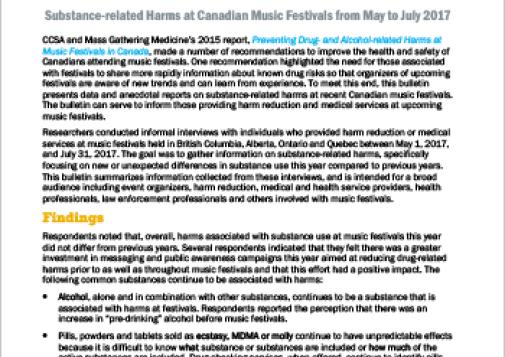 Substance-related Harms at Canadian Music Festivals from May to July 2017 (CCENDU Bulletin)