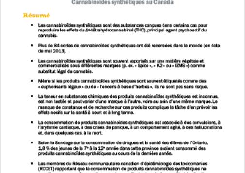 Cannabinoïdes synthétiques au Canada : Bulletin du RCCET