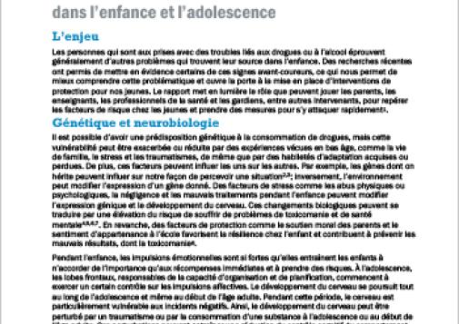 Voies menant aux troubles liés aux substances dans l’enfance et l’adolescence (Rapport en bref)