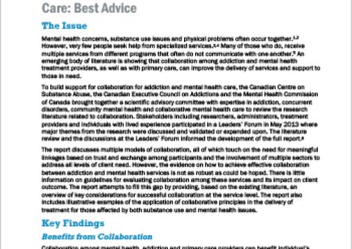 Collaboration for Addiction and Mental Health Care: Best Advice (Report in Short)